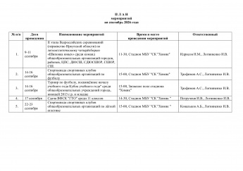 План мероприятий на сентябрь 2026г.