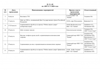План мероприятий на август 2026г.